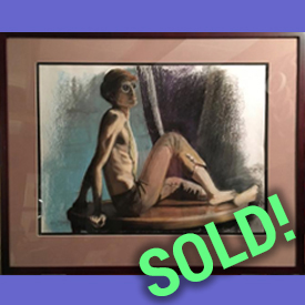 Man on Pedestal Framed Pastel on Paper