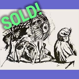 'Mask, Fan and Angel' India ink on paper by APB